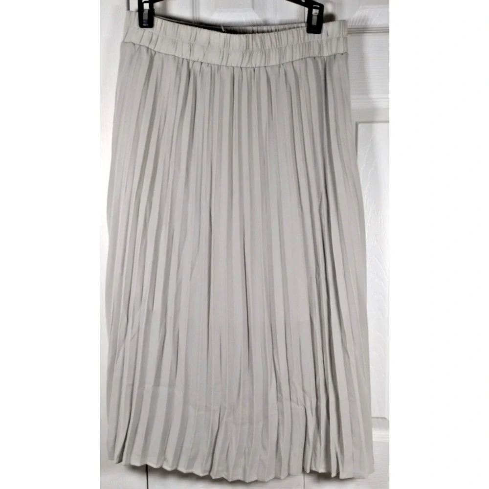 Urban Coco Pleated Midi Skirt Gray Large L Elastic Waist Accordium A-Line Pocket
